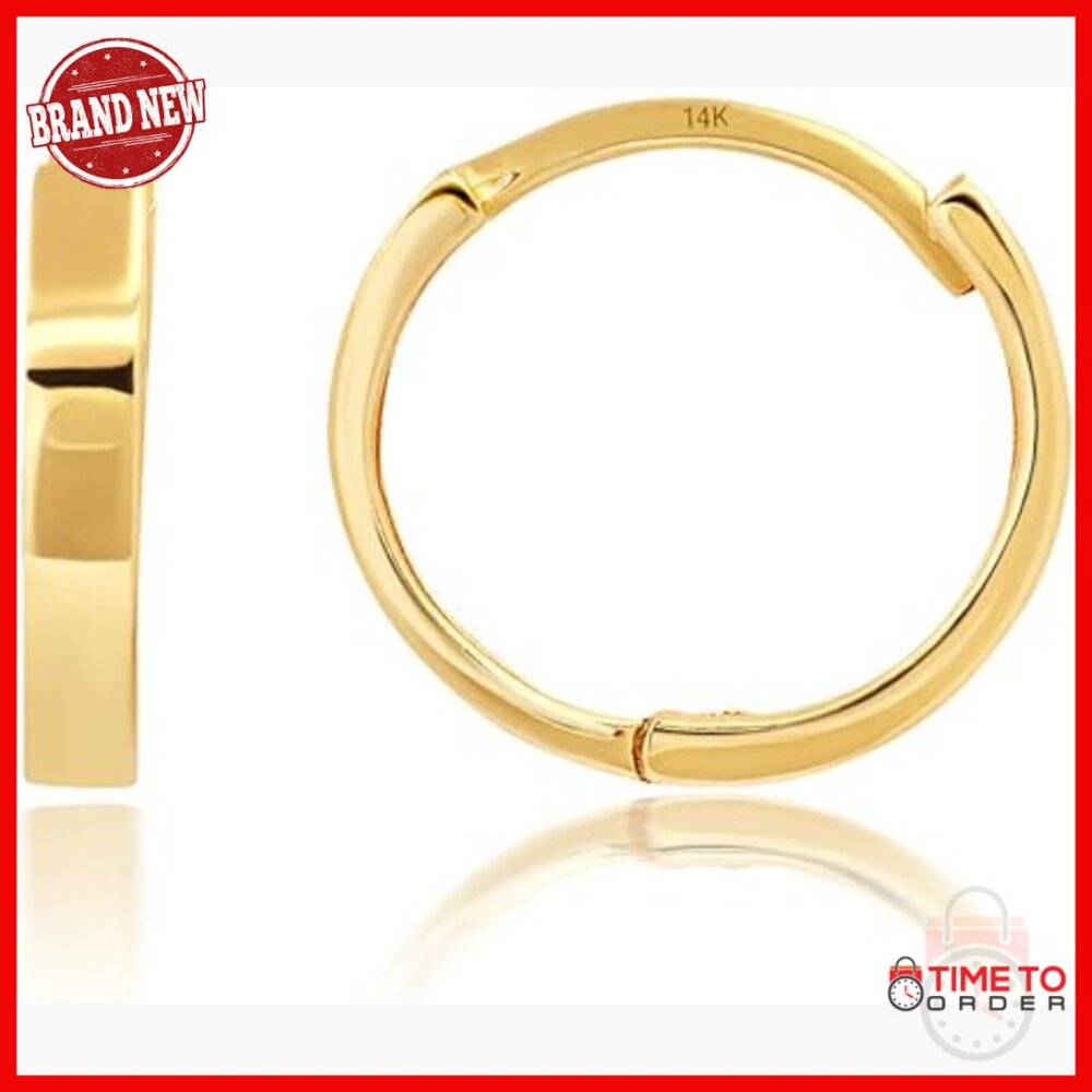 14k Solid Gold Huggie Hoop Earrings 10mm 12mm 14mm Hypoallergenic